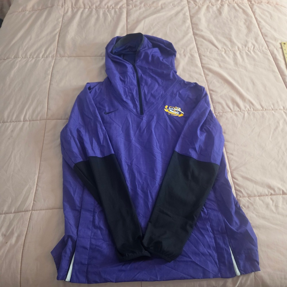 Nike LSU Tigers Mens Purple Black Half Zip Hooded Windbreaker Jacket